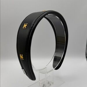 Upcycled Black Padded Headband with Gold Accents